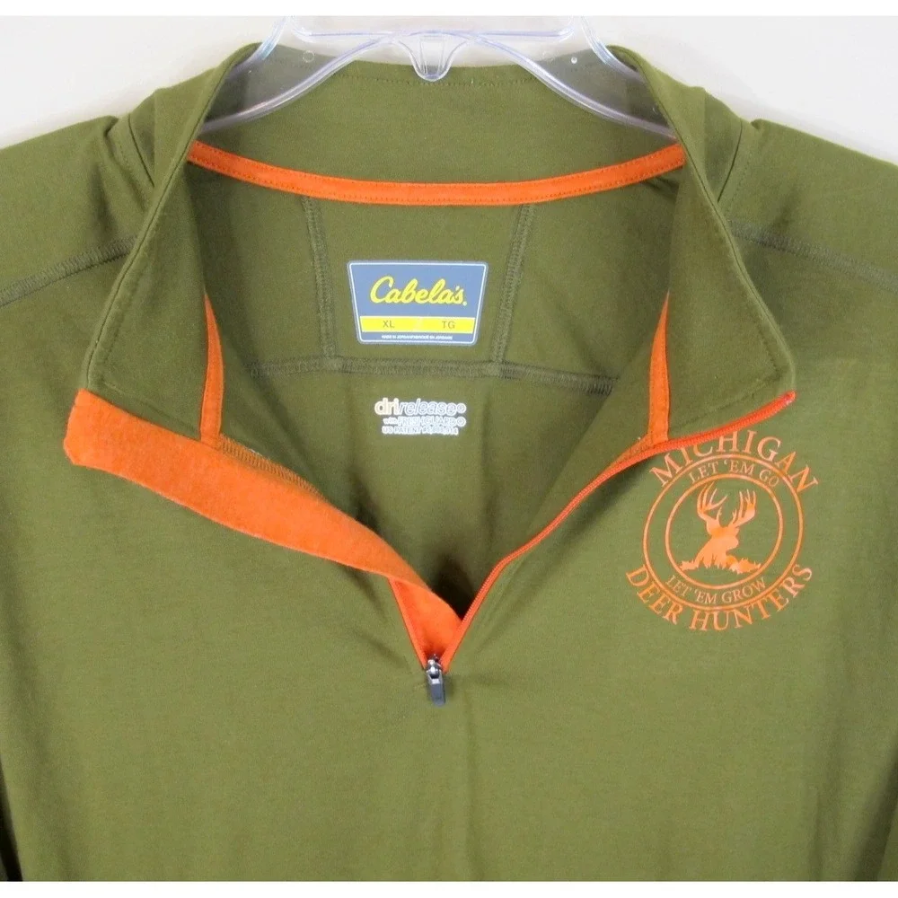 Cabela's Dri Release 1/4 Zip‎ Olive Green Long Sleeve Pullover Men's XL